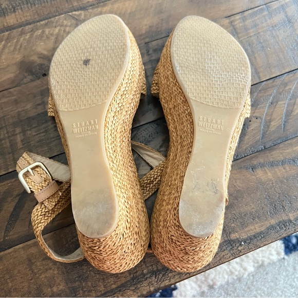 Stuart Weitzman Tan Neutral Jute Espadrille Sandal Wedge Heels